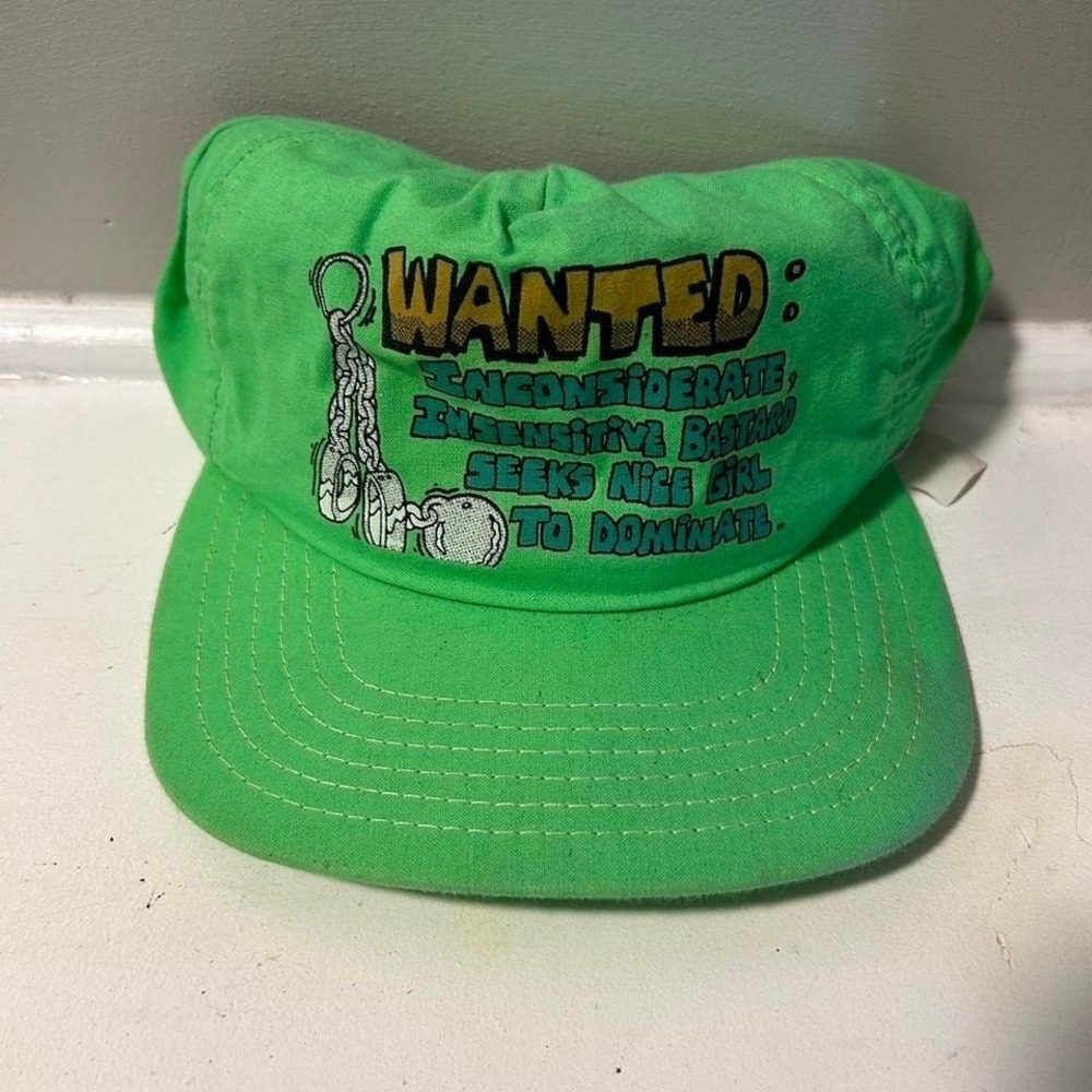 Vintage 80s/90s neon green vulgar humor nylon SnapBack hat cap OSFA